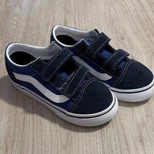 Kids Navy and White Velcro Sneakers